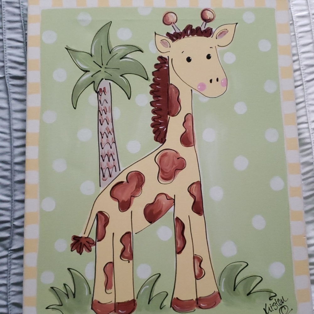Kids hand painted giraffe on canvas